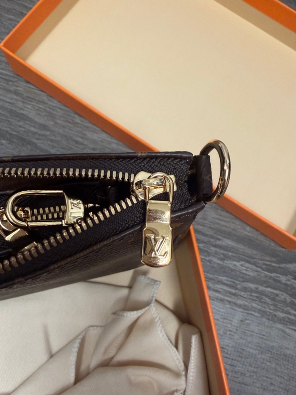 Louis Vuitton Brown Monogram Pochette with Pink Webbing Strap - Picture 5 of 6